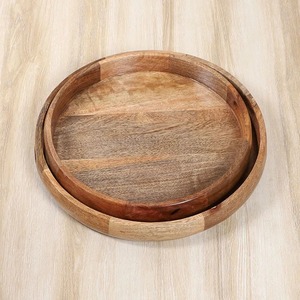 Rustic Wooden Round Tray Reusable Serving <b>Platter</b> Natural Wood Finish Multi-Purpose Tableware - Product Image 3