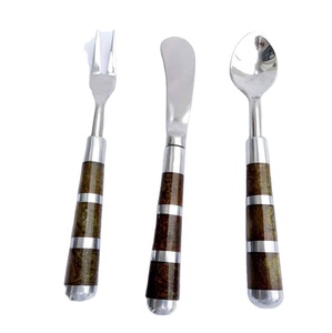 Casual al por mayor exportador India diseñador reutilizable Acero inoxidable marrón esmalte mango queso cuchillo rebanador conjunto para fiesta - Product Image 1