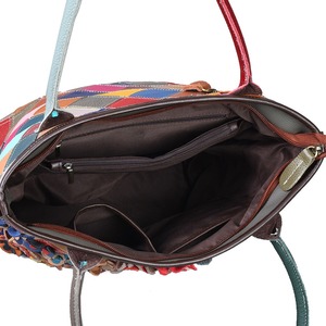 Sac fourre-tout Ando en cuir de vache véritable pour femme, avec appliques florales multicolores et patchwork de diamants, sac à bandoulière - Product Image 5
