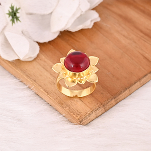 Elegant Garnet Hydro Stone Gold Plated Brass Round Gemstone <b>Ring</b> Stylish Designer Jewelry for <b>Women</b> - Product Image 4