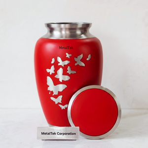 Aluminium Metal Cremation Urns For Ashes Customized Colours Etched Butterflies Decorative Memorial Funeral Urn Ashes Storage Jar - Product Image 1
