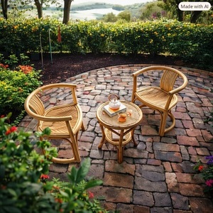 Ensemble de chaises de jardin en bambou écologiques, mobilier d'extérieur au design moderne, sièges durables pour cour, sans rembourrage, pieds coniques, pour sols durs - Product Image 3