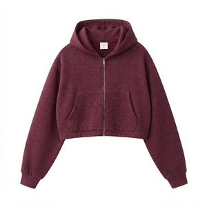 Apex Crest Apparel Women's Latest Design <b>Cropped</b> Hoodie <b>Zip</b>-<b>Up</b> Sweatshirt Solid Color Cotton Blend Knitted Full Sleeve Autumn - Product Image 1
