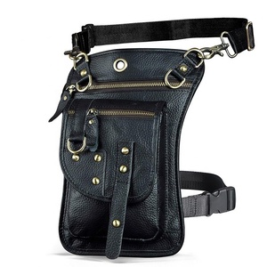 Sac bandoulière multifonctionnel en cuir véritable unisexe pour tablette 8 pouces, sac de voyage tendance, ceinture de taille, sac de jambe avec fermeture éclair - Product Image 1