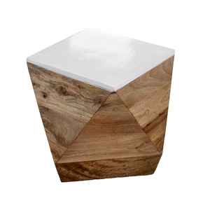 Table basse moderne géométrique en bois de manguier avec plateau en marbre, table centrale en bois massif pour salon. - Product Image 2