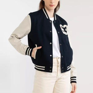 <b>Womens</b> Custom Varsity Letterman Coat Leather Sleeves Wool Body Logo Embroidery Baseball College <b>Bomber</b> <b>Jacket</b> 2026 - Product Image 1