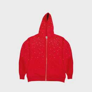 Custom Bulk Luxury Shining Gemstone Oversized Rhinestone Zip up Hoodie Acid Wash Vintage Streetwear Zipped Hoodie for Men - Product Image 3