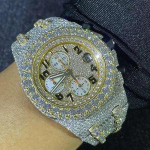 Montre de luxe en quartz Moissanite de laboratoire. Bracelet personnalisé en acier inoxydable antique 22 mm, cadran 46 mm, chronographe Hip-Hop pour homme, avec affichage jour/date - Product Image 3