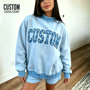 Sweat-shirt en molleton de coton épais personnalisé de haute qualité pour femme, brodé, à épaules tombantes, coupe oversize, col montant - Product Image 2