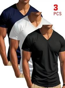 เสื้อยืดกีฬาสำหรับผู้ชาย ออกแบบมาเพื่อการสวมใส่ที่เบาสบาย แห้งเร็ว พร้อมฟังก์ชั่นสำหรับการเล่นกีฬา คอวี - Product Image 2