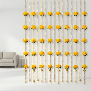 Décoration murale rose jaune avec perles et pompons pour décoration de mariage intérieure, style bohème, décoration de salon - Product Image 1