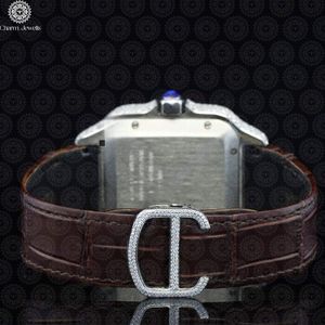 Reloj Mecánico Rectangular de Lujo para Hombre Charm Jewels con Caja Incrustada de Diamantes y Correa de Cuero, Esfera Analógica de 38 mm - Product Image 2