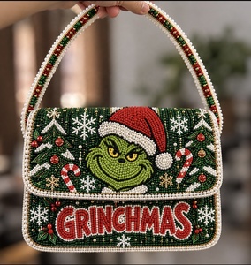 Bolso de Hombro Artesanal con Cuentas de Grinch, Diseño a Rayas, Cierre de Solapa, Estilo Bohemio, Regalo, Venta al por Mayor - Product Image 2