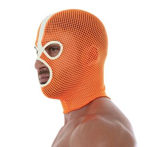 Masque intégral en cuir véritable orange pour homme, style néon, maille, design audacieux, éco-responsable, pour clubwear et fétichisme anime - Product Image 3
