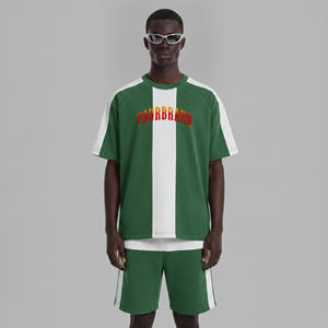 Nuevo Conjunto Deportivo para Hombre en Verde y Blanco con Bloques de Color, Camiseta de Cuello Redondo y Manga Corta, Corte Holgado, Transpirable para Verano - Product Image 4