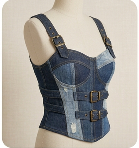 Denim <b>Patchwork</b> Corset Dress Zip Front Sleeveless Casual Dress for Streetwear Boutique - Product Image 1