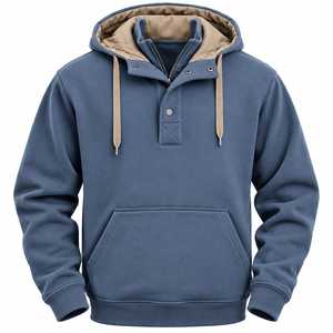 Sudadera de punto para hombre con cremallera de un cuarto, forro polar, verde oliva, manga larga, bolsillo canguro, corte regular, ODM - Product Image 3