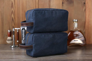 Vintage Waxed Canvas Leather Toiletry Bag Custom Logo Travel Dopp Kit Mens Waterproof Shaving Wash Organizer <b>Case</b> LCTB-0097C - Product Image 2