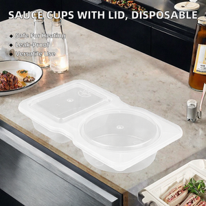 Contenant à condiments à double paroi JUXINDA avec couvercle, gobelet à sauce en plastique jetable classique, adapté aux huiles, vinaigres, piments - Product Image 1
