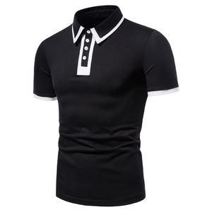 Polo à manches courtes blanc pour homme avec bordure noire, boutons, décontracté, en coton tricoté - Product Image 3
