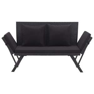 Lit de soleil d'extérieur noir standard convertible en polyrotin, mobilier de patio - Product Image 2