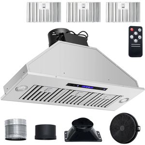 Cappa aspirante da incasso 900CFM a 4 velocità, 36 pollici, in acciaio inossidabile, con controllo touch, telecomando e luci LED, per canna fumaria - Product Image 4