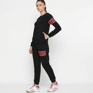 Women’s Black & <b>Pink</b> Striped <b>Tracksuit</b> Set Women’s <b>Tracksuit</b>, Black Jogger Set, Striped Activewear, Crewneck Sweatshirt Set - Product Image 1