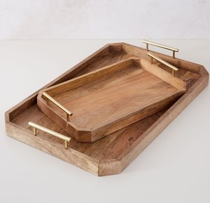 Plateau de service et de rangement en bois irrégulier fait main, plateau artistique pour le petit-déjeuner, le café et les boissons, idéal pour les maisons, les mariages et les restaurants - Product Image 4