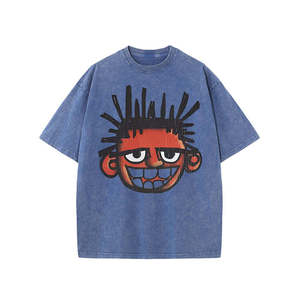 T-shirt surdimensionné pour homme imprimé dessin animé, manches courtes, col rond, style décontracté, 100 % coton jersey, avec logo frontal - Product Image 3
