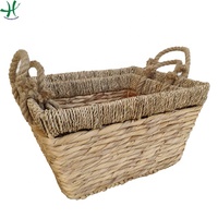 Panier à linge rustique écologique en jacinthe d'eau Watehyacint avec couvercle, couleur marron, multifonctionnel pour la cuisine et le rangement des vêtements