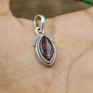 Colgante de Granate Rojo Natural Hecho a Mano con Engaste de Bisel en Plata de Ley 925 con Forma de Marquesa, Joyería Fina para Mujer al por Mayor - Product Image 2