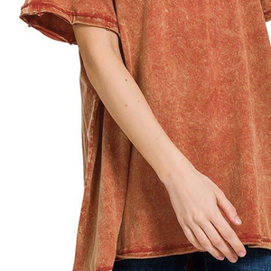 Camiseta de Manga Corta con Cuello Redondo para Mujer, Lavado Ácido, Estilo Vintage, 100% Algodón, Transpirable, Ecológica, Informal - Product Image 6