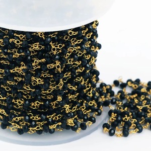 Cadena de Rosario de Ónix Negro Natural Hidro Rondelle de 3MM y 3.5MM, Cadena de Piedras Preciosas Envuelta en Alambre Chapado en Oro, Venta al por Mayor para Fabricación de Joyería - Product Image 6