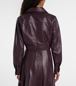 Chaqueta Corta de Piel de Oveja Color Borgoña para Mujer, Estilo Trucker, con Botones, Cuello Mao, Forro de Algodón, para Invierno - Product Image 5