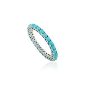 14K Natural Turquoise Stackable Eternity Wedding Band - Product Image 6