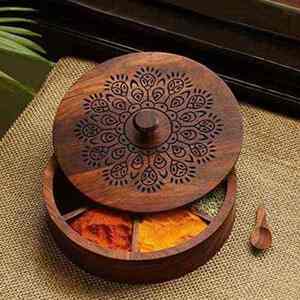 Eco-Friendly Wooden Spice <b>Box</b> Storage Organizer for Culinary Essentials Masala Collection <b>Herbs</b> Seasonings Hand Wash Only - Product Image 3