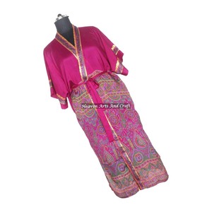 KL002 Kimono de Playa Vintage para Otoño e Invierno, Manga Larga, para Mujer, Mezcla de Poliéster y Seda, Secado Rápido, Cierre con Cordón, Bata de Baño - Product Image 6