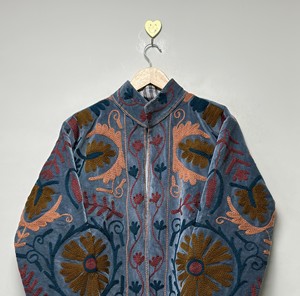 Veste bomber en velours brodé de style indien, respirante, bohème, écologique, Suzani, col rond, manches longues, grande taille, pour femmes, hiver - Product Image 6