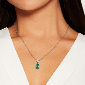 Pear Cut Diamond Pendant Necklace With Emerald Stone 925 Silver Rhodium Plated Classic Women's <b>Box</b> Chain Jewelry - Product Image 2