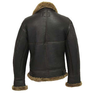 Men Genuine <b>Leather</b> Biker Jacket <b>With</b> <b>Fur</b> Collar And Cuffs Windproof Winter <b>Coat</b> Regular Fit Zipper Closure Solid Color - Product Image 2