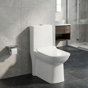 Inodoro de cerámica moderno de una pieza con doble descarga y salida en S para baño de hotel de lujo, artículos sanitarios. - Product Image 4