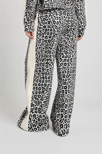 <b>Women</b>’s <b>White</b> Black Leopard Print Premium Soft Wide Leg <b>Jogger</b> Pants With Contrast Side Strip Winter Season For <b>Women's</b> Wear - Product Image 2