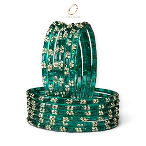 Bracelets en verre transparent de haute qualité, couleur émeraude verte, style Kashmiri, plaqués or, avec pierres en zircon, pour femmes, vente en gros - Product Image 3