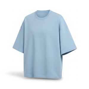 เสื้อยืดคอกลมถักครึ่งแขนสำหรับผู้ชายทรงโอเวอร์ไซส์สีทึบสวมใส่สบาย - Product Image 3