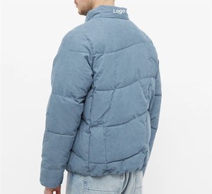 Chaqueta acolchada de pana para hombre, cuello alto, cremallera completa, cortavientos, gruesa, informal, para invierno, color liso, relleno de poliéster - Product Image 2
