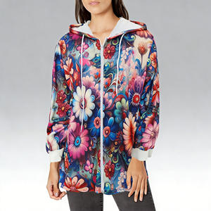 Offre spéciale sur le sweat à capuche léger et décontracté pour femme Temu, à motif floral, avec fermeture éclair et cordon de serrage, idéal pour le quotidien - Product Image 3