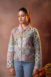 Chaleco Acolchado de Algodón con Estampado Tradicional Indio para Mujer, Moda Boutique, Chaqueta Corta Ligera de Algodón Acolchado para Mujer - Product Image 4
