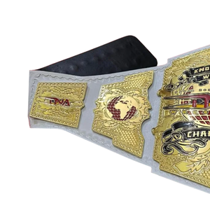 Cinturón de Campeón Mundial TNA Knockout, Diseño en Cuero Blanco con Detalles Dorados, Cinturón de Título de Lucha Libre de Primera Calidad con Icono Global para Fanáticos del MMA - Product Image 4