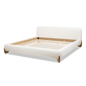Letto Moderno Alpine King con Piattaforma, Rivestimento in Bouclé Bianco Avorio, Design Imbottito - Product Image 6