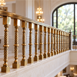 Barandal de Escalera Clásico de Metal Trenzado en Bronce con Postes Cuadrados para Villas, Hoteles e Interiores Elegantes - Product Image 4